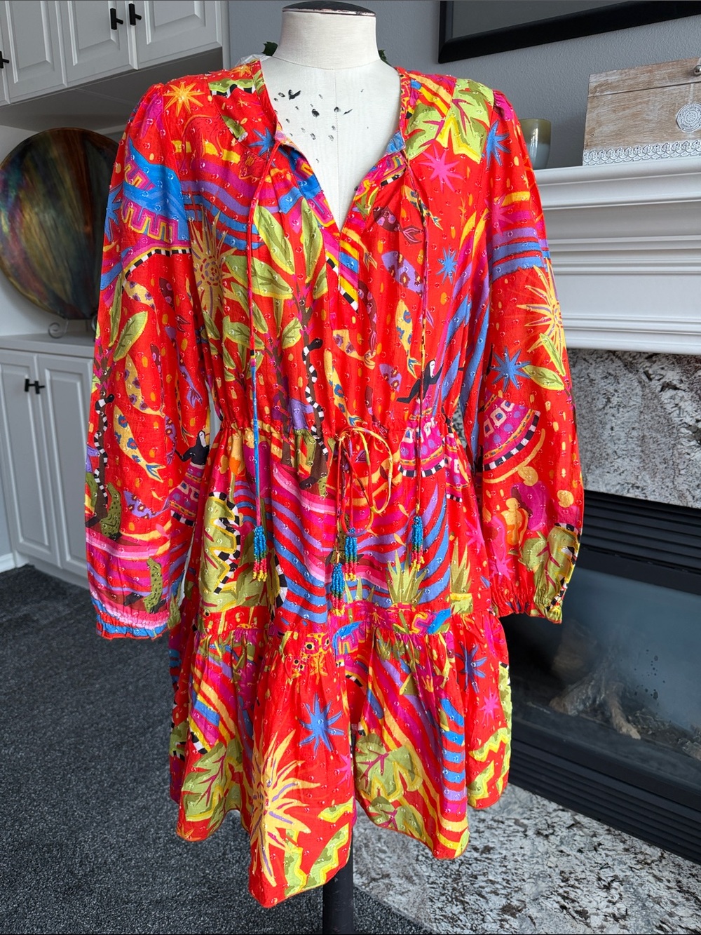 Farm Rio Red Tropical Print Dress